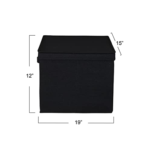 Household Essentials Wide Fabric Storage Bins with Lids, Black, Set of 2