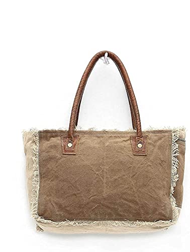 NATURALS EXPORT OAG Upcycle Canvas Bag, Handmade Bag With Leather, Tote Shoulder Handbag for Women, Brown