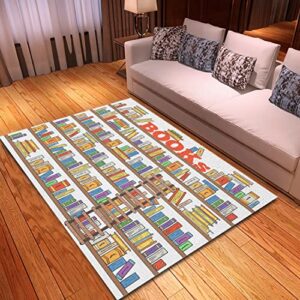 lokmu area rug 2.7×6 feet hand drawn doodle books shelves and ladder luxury washable modern super soft cozy velvet rug for home living room bedroom