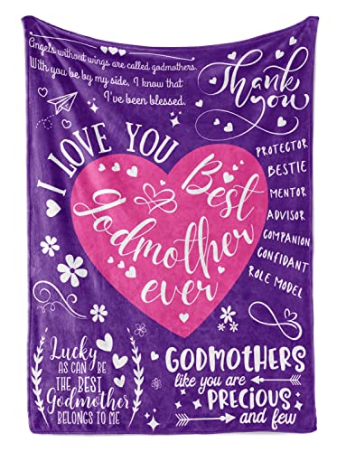 InnoBeta Godmother Gifts, Fairy Godmom Proposal Gift Bed Flannel Plush Blankets for Women, Friends, Sister, Aunt (50"x 65") for Birthday, Christmas, Mother's Day - Purple Heart