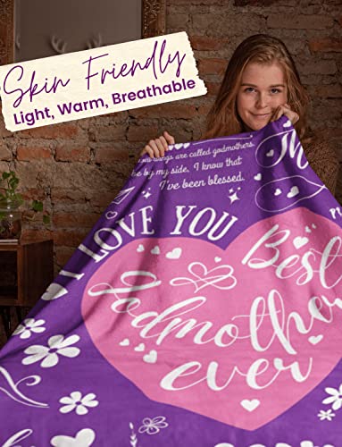 InnoBeta Godmother Gifts, Fairy Godmom Proposal Gift Bed Flannel Plush Blankets for Women, Friends, Sister, Aunt (50"x 65") for Birthday, Christmas, Mother's Day - Purple Heart