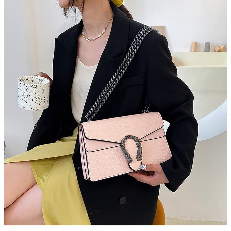 GLOD JORLEE Trendy Chain Crossbody Bags for Women - Luxury Snake-Printed Shoulder Satchel Bag Evening Clutch Purse Handbags (001-pink)