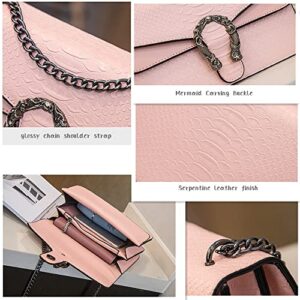 GLOD JORLEE Trendy Chain Crossbody Bags for Women - Luxury Snake-Printed Shoulder Satchel Bag Evening Clutch Purse Handbags (001-pink)