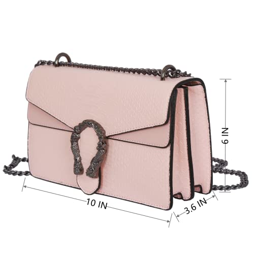 GLOD JORLEE Trendy Chain Crossbody Bags for Women - Luxury Snake-Printed Shoulder Satchel Bag Evening Clutch Purse Handbags (001-pink)