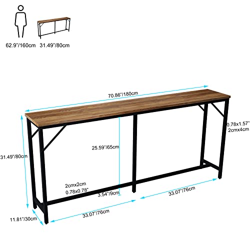 Yusong 71'' Long Console Table Sofa Tables Behind Couch, Narrow Entryway Table Skinny Tall Pub Bar Height Table for Living Room, Easy Assembly, Rustic Brown