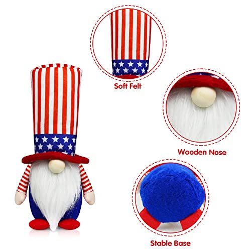 4th of July Tiered Tray Decor - 5 Pcs New Year Wooden Decor Bead Garland & Plush Gnome, Stars and Stripes Wooden Signs Patriotic Decorations for Independence Day Memorial Day Presidents Day