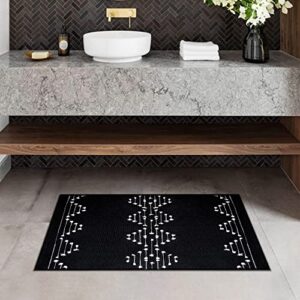 AGELMAT Boho Bathroom Rug 2' x 3',Woven Washable Small Black and White Area Rug for Bedroom,Moroccan Cotton Kitchen Rug Farmhouse Throw Rug Bohemian Bath Mat for Hallway Entry Doorway Laundry