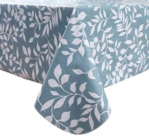 vinyl tablecloth with flannel backed waterproof oil-proof pvc table cloth wipeable spill-proof plastic table cover for indoor and outdoor(blue leaves, 60 x 60 inch square)