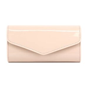jascaela women’s patent leather envelope evening clutch purses solid color casual mini crossbody bag – nude