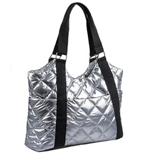 big quilted padding tote handbags women lightweight padded nylon large puffy puffer purse bag multi pockets shoulder bag