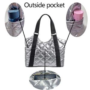 big Quilted Padding Tote Handbags Women Lightweight Padded Nylon Large Puffy Puffer purse Bag Multi Pockets shoulder bag