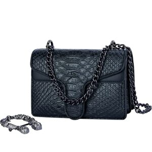 glod jorlee trendy chain crossbody bags for women – luxury snake-printed leather shoulder satchel bag evening clutch purse handbags (black, size:xs)