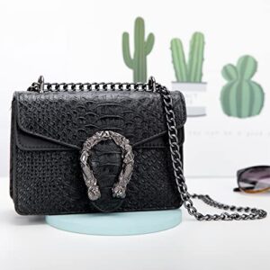 GLOD JORLEE Trendy Chain Crossbody Bags for Women - Luxury Snake-Printed Leather Shoulder Satchel Bag Evening Clutch Purse Handbags (Black, Size:XS)