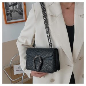 GLOD JORLEE Trendy Chain Crossbody Bags for Women - Luxury Snake-Printed Leather Shoulder Satchel Bag Evening Clutch Purse Handbags (Black, Size:XS)