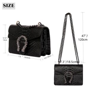 GLOD JORLEE Trendy Chain Crossbody Bags for Women - Luxury Snake-Printed Leather Shoulder Satchel Bag Evening Clutch Purse Handbags (Black, Size:XS)