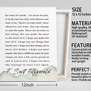 Canvas Wall Art Inspirational Motivational Quote Decor, F. Scott Fitzgerald - For What It's Worth- Canvas Prints Poster Wall Art for Men and Women Home, School & Office Under, Size 12x15