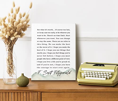 Canvas Wall Art Inspirational Motivational Quote Decor, F. Scott Fitzgerald - For What It's Worth- Canvas Prints Poster Wall Art for Men and Women Home, School & Office Under, Size 12x15