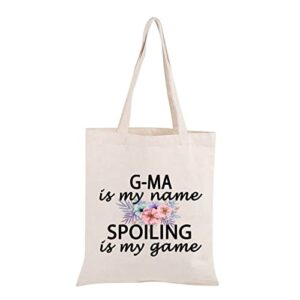 pwhaoo g-ma grandma gift g-ma is my name spoiling is my game tote bag canvas best g-ma ever shopping bag (spoiling g-ma tote)