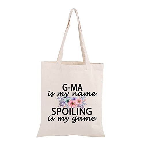 PWHAOO G-ma Grandma Gift G-ma Is My Name Spoiling Is My Game Tote Bag Canvas Best G-ma Ever Shopping Bag (spoiling G-ma Tote)