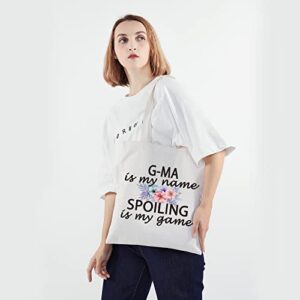 PWHAOO G-ma Grandma Gift G-ma Is My Name Spoiling Is My Game Tote Bag Canvas Best G-ma Ever Shopping Bag (spoiling G-ma Tote)