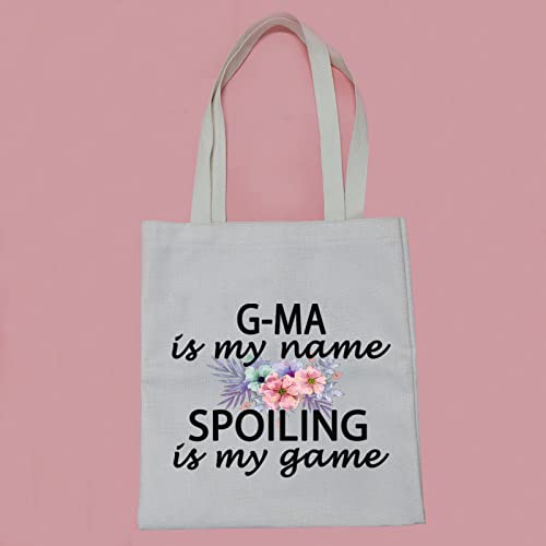 PWHAOO G-ma Grandma Gift G-ma Is My Name Spoiling Is My Game Tote Bag Canvas Best G-ma Ever Shopping Bag (spoiling G-ma Tote)