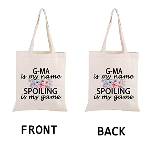 PWHAOO G-ma Grandma Gift G-ma Is My Name Spoiling Is My Game Tote Bag Canvas Best G-ma Ever Shopping Bag (spoiling G-ma Tote)