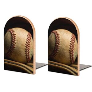 imxbtqa vintage baseball glove and ball wood+metal book ends 1 pair, vintage aesthetics heavy duty bookends book stopper books organizer desk decorations for office home school library, one size
