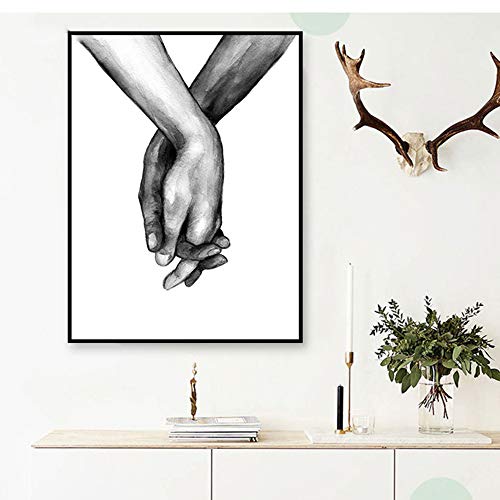 Love and Hand in Hand Wall Art Canvas Print Poster,Simple Fashion Black and White Sketch Art Line Drawing Decor for Home Living Room Bedroom Office,Stretched and Framed Ready to Hang(Set of 3 Framed, 12x16 inches)