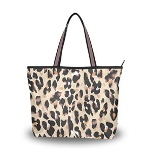 bolaz tote bag with zipper for women leopard pattern animal print handbags pockets shoulder bag work large travel office business