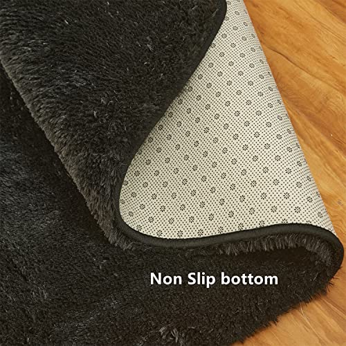 AMTOVO Shag Area Rugs for Bedroom, Black Fluffy Rug Plush Living Room Carpet 8 x 10 Feet, Indoor Modern Plush Area Rugs, Fuzzy Nursery Shaggy Rugs for Kids Room