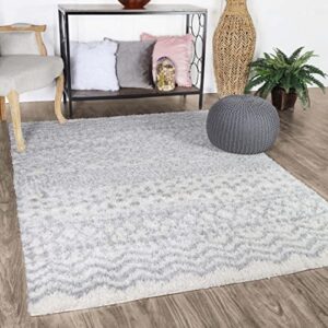 superior indoor shag area rug perfect for bedroom, kitchen, laundry room, entryway, office, playroom, plush fuzzy carpet cover, contemporary modern boho geometric, 4′ x 6′, grey-cream