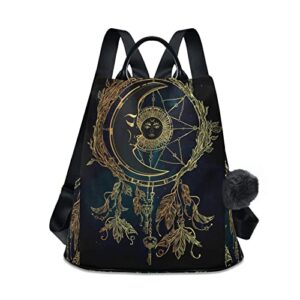 backpack purse for women fashion ethnic dreamcatcher feathers moon sun travel anti-theft school daypack college casual shoulder bag medium size