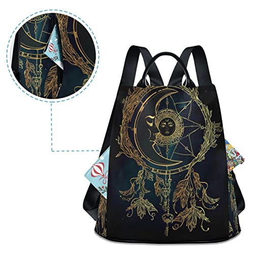 Backpack Purse for Women Fashion Ethnic Dreamcatcher Feathers Moon Sun Travel Anti-theft School Daypack College Casual Shoulder Bag Medium Size