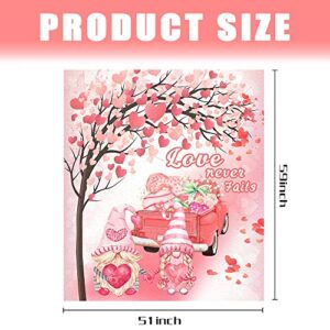 delaimastor Valentines Day Blanket Super Soft Flannel Fleece Throw Blankets Pink Red Love Heart Gnomes Truck Blanket Cozy Warm Fuzzy Plush Microfiber Blankets for Couch Bed Sofa Valentines Day Decor