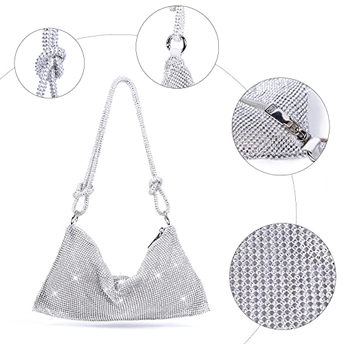 Rhinestone Purse for Women Chic Bling Evening Handbag Shiny Hobo Bag Sparkly Shoulder Bag for Party Wedding Dinner