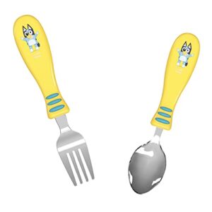 Zak Designs Bluey Kid Flatware Fun Character Art on Both Utensils, Non Slip Fork and Spoon Set is Perfect for Encouraging Picky Eaters to Finish Their Plates, 2 pack (4 PCS)