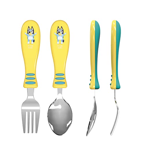 Zak Designs Bluey Kid Flatware Fun Character Art on Both Utensils, Non Slip Fork and Spoon Set is Perfect for Encouraging Picky Eaters to Finish Their Plates, 2 pack (4 PCS)