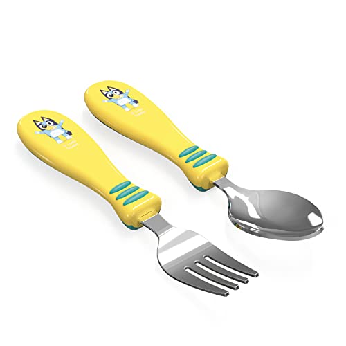 Zak Designs Bluey Kid Flatware Fun Character Art on Both Utensils, Non Slip Fork and Spoon Set is Perfect for Encouraging Picky Eaters to Finish Their Plates, 2 pack (4 PCS)