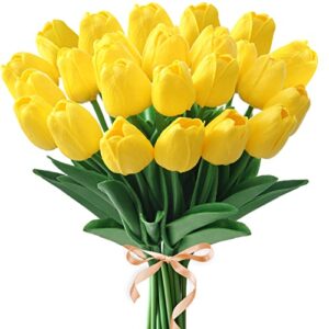 starryle 10pcs yellow tulips real touch artificial tulips fake flowers for spring decor tulips for mother’s day faux flowers for home kitchen office wedding bouquet flower arrangement decor