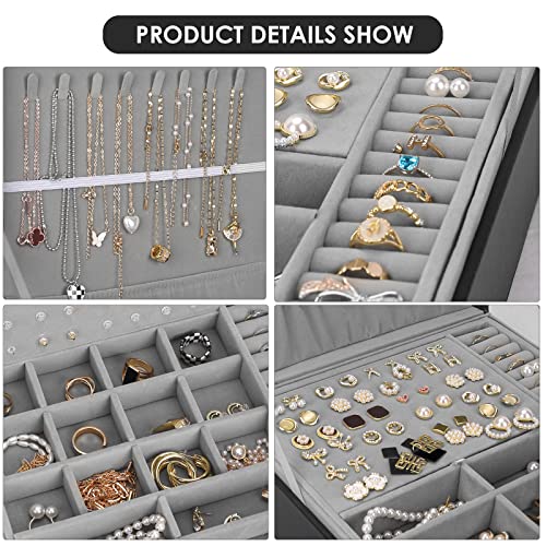 Jewelry Box, Jewelry Boxes for Women & Men with PU Leather, 2 Layer Large Jewelry Organizer Storage Case with Lock, for Necklace Bracelets Earrings Rings, Jewelry Organizer Box Ideal Gift, Black