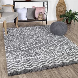 superior indoor shag area rug perfect for bedroom, kitchen, laundry room, entryway, office, playroom, plush fuzzy carpet cover, contemporary modern boho geometric, 8′ x 10′, cream-black