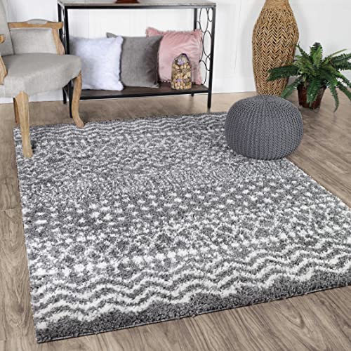 SUPERIOR Indoor Shag Area Rug Perfect for Bedroom, Kitchen, Laundry Room, Entryway, Office, Playroom, Plush Fuzzy Carpet Cover, Contemporary Modern Boho Geometric, 8' x 10', Cream-Black