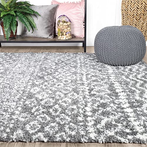 SUPERIOR Indoor Shag Area Rug Perfect for Bedroom, Kitchen, Laundry Room, Entryway, Office, Playroom, Plush Fuzzy Carpet Cover, Contemporary Modern Boho Geometric, 8' x 10', Cream-Black