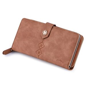 cornerlife women vegan suede leather wallet large checkbook clutch wallet zipper around credit card holder wallets for women with snap closure (reddish brown)