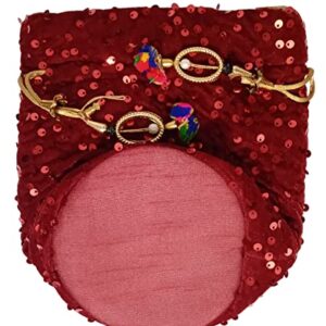 Purpledip Blingy Shiny Chenille Potli Bag (Clutch, Drawstring Purse) For Women: Red Sequin Embroidery Work (12530A)