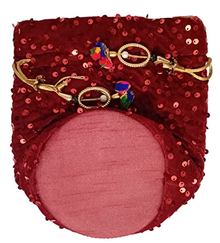 Purpledip Blingy Shiny Chenille Potli Bag (Clutch, Drawstring Purse) For Women: Red Sequin Embroidery Work (12530A)