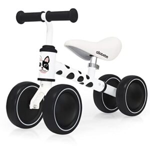 allobebe baby balance bike for 1 year old, toddler first balance bike, no pedal infant 4 wheels baby walker first birthday gift, mini bike for 12-24 months, spotty dog