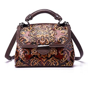 lmkids genuine leather purses and handbags for women,organizer top handle satchel vintage embossing totem shoulder bag (red)