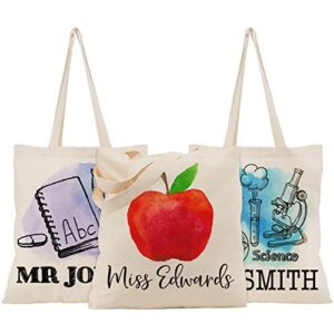 canvas tote bag gifts w/name – 9 design 15″x16″ – personalized totes bags for appreciation week gift – custom cotton shoulder schoold bag for women – customized cotton bags math art apple theme c1