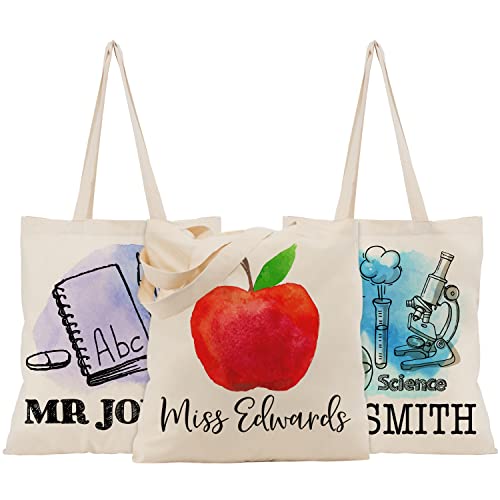 Canvas Tote Bag Gifts w/Name - 9 Design 15"x16" - Personalized Totes Bags for Appreciation Week Gift - Custom Cotton Shoulder Schoold Bag for Women - Customized Cotton Bags Math Art Apple Theme C1